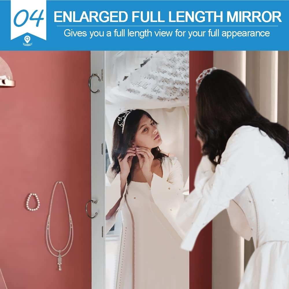 Dual Use Wall Mounted Hang over Mirror Jewellery Cabinet LED Light White