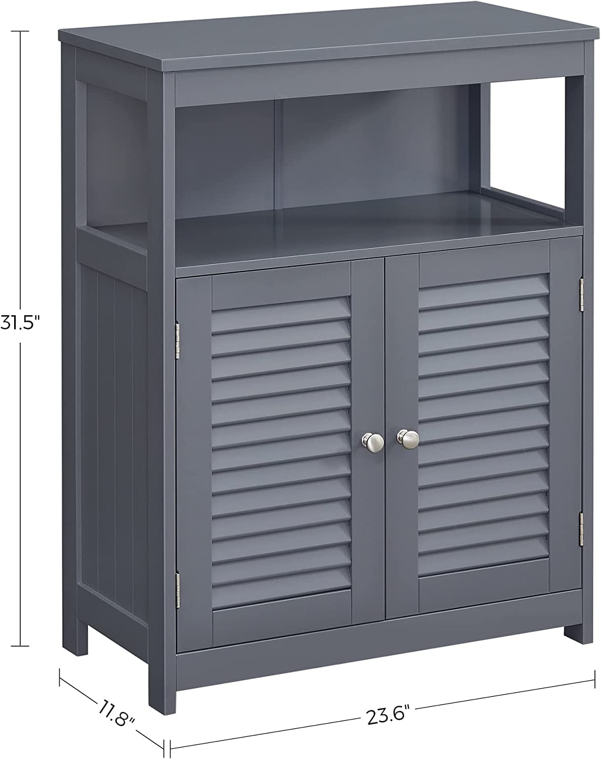 Bathroom Storage Floor Cabinet, Free Standing with Double Shutter Doors and Adjustable Shelf, Gray BBC040G01