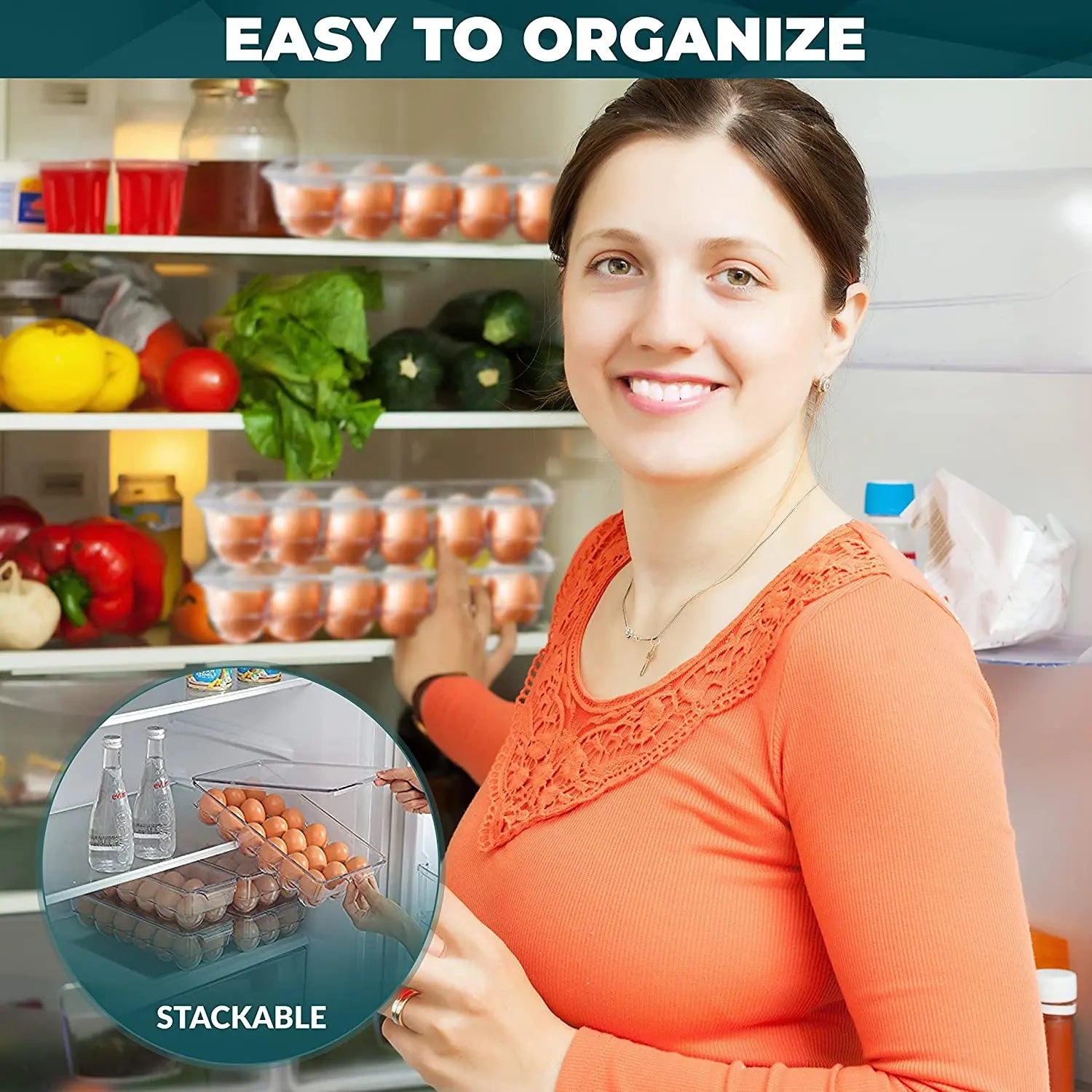 Egg Holder Tray Storage Fridge Container Box with Lid & Handles, Grid Egg Storage Containers for Refrigerator, Kitchen Utensil Gadgets and Accessories (18 Eggs)