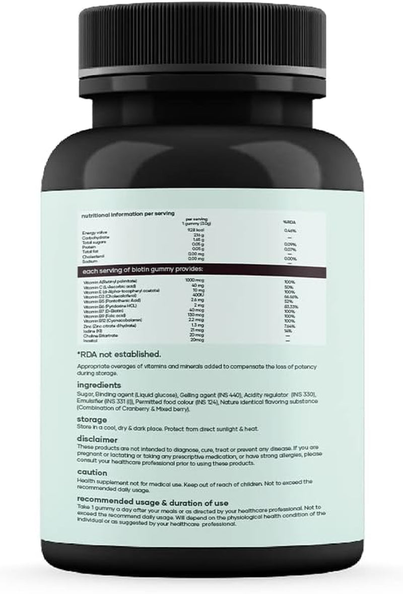 Biotin Gummies | Wholesome Supplement for Hair, Skin & Nails with Zinc | Cranberry Flavour | 30 N