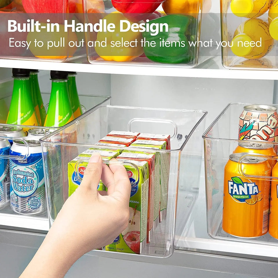 [4 Pack]  Extra Large Clear Storage Containers Pantry Organiser for Closet, Pantry, under Sink, Bathroom - Stackable Plastic Storage Bins with Handle for Cabinet, Cupboard, Kitchen & Home Organisation