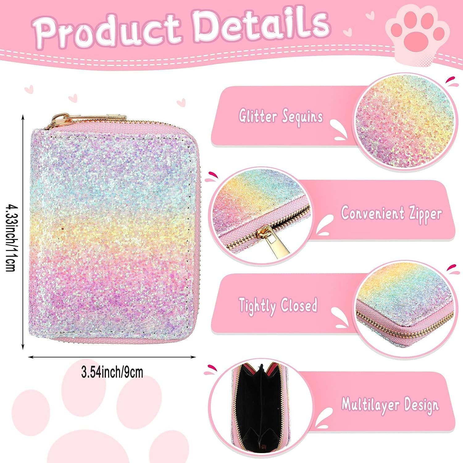 3 Pieces Toddler Pink Cute Cat Purse Heart Shaped Sunglasses with UV 400 Protection Crossbody Bag Glitter Small Wallet for Little Girl Birthday Party Gift, as Pictures