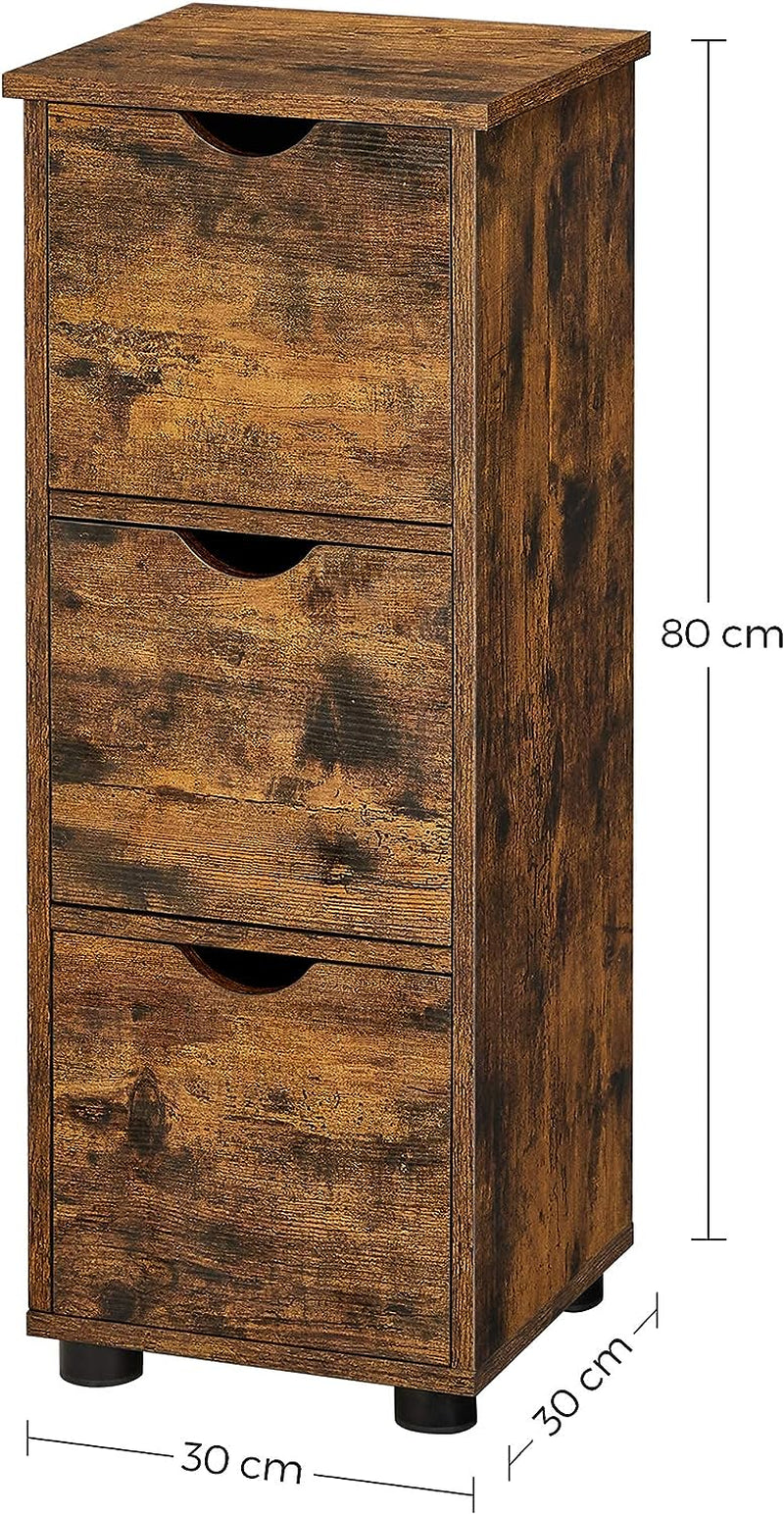 Bathroom Floor Cabinet, Slim Storage Unit 3 Drawers, 30 X 30 X 80 Cm, for Bathroom, Living Room, Bedroom, Kitchen, Rustic Brown BBK150X01
