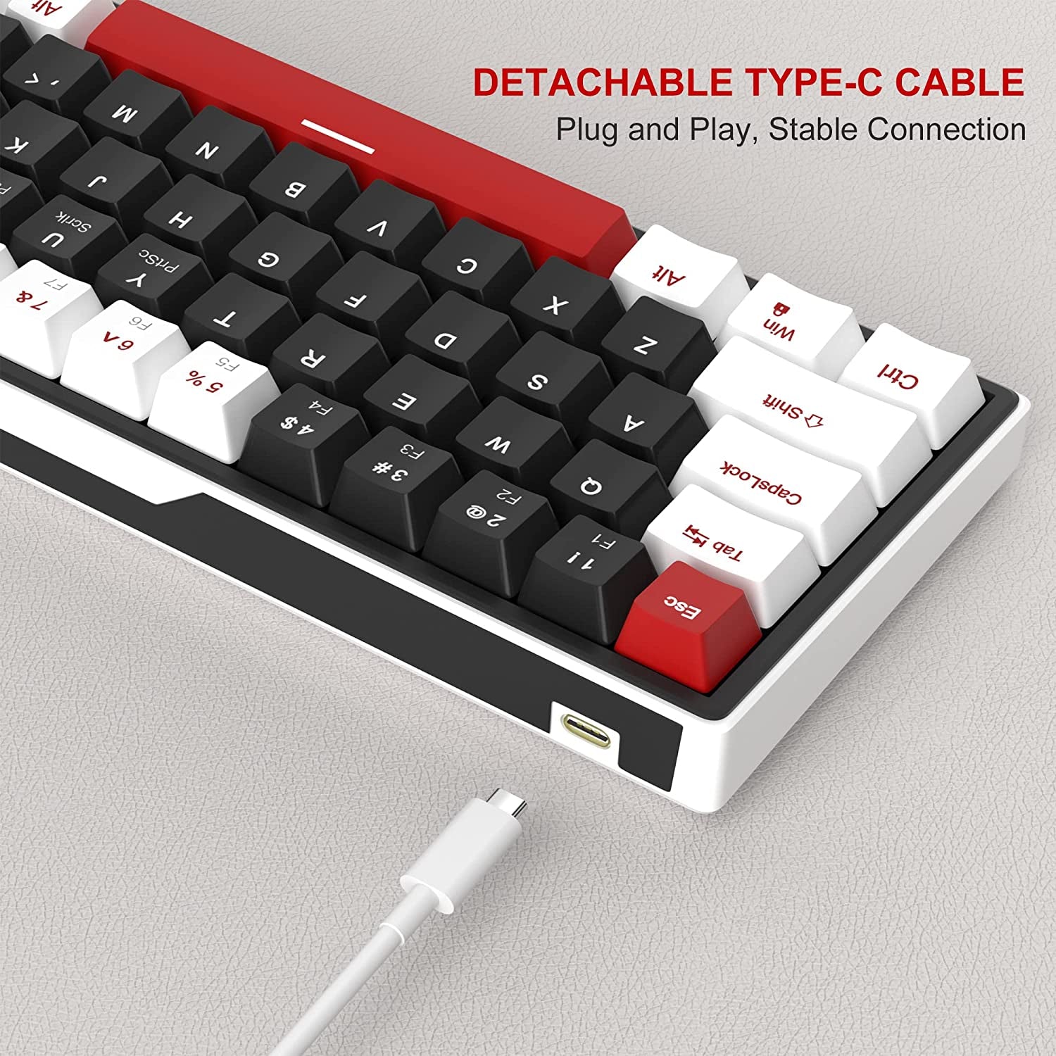 60% Mechanical Gaming Keyboard, 68 Keys Hot-Swappable Compact Blue LED Backlit Gaming Keyboard,  SKY68 Wired Ergonomic Mini Office Keyboard for Windows PC Gamer (Red Switch, White & Black)