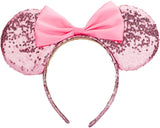 Cosplay Costume Mouse Ears Headband, Sequin Mice Ears Headband Glitter Bow Headband for Boys and Girls Birthday Party Mom Baby Hairs Accessories Girl Headwear (Pink)