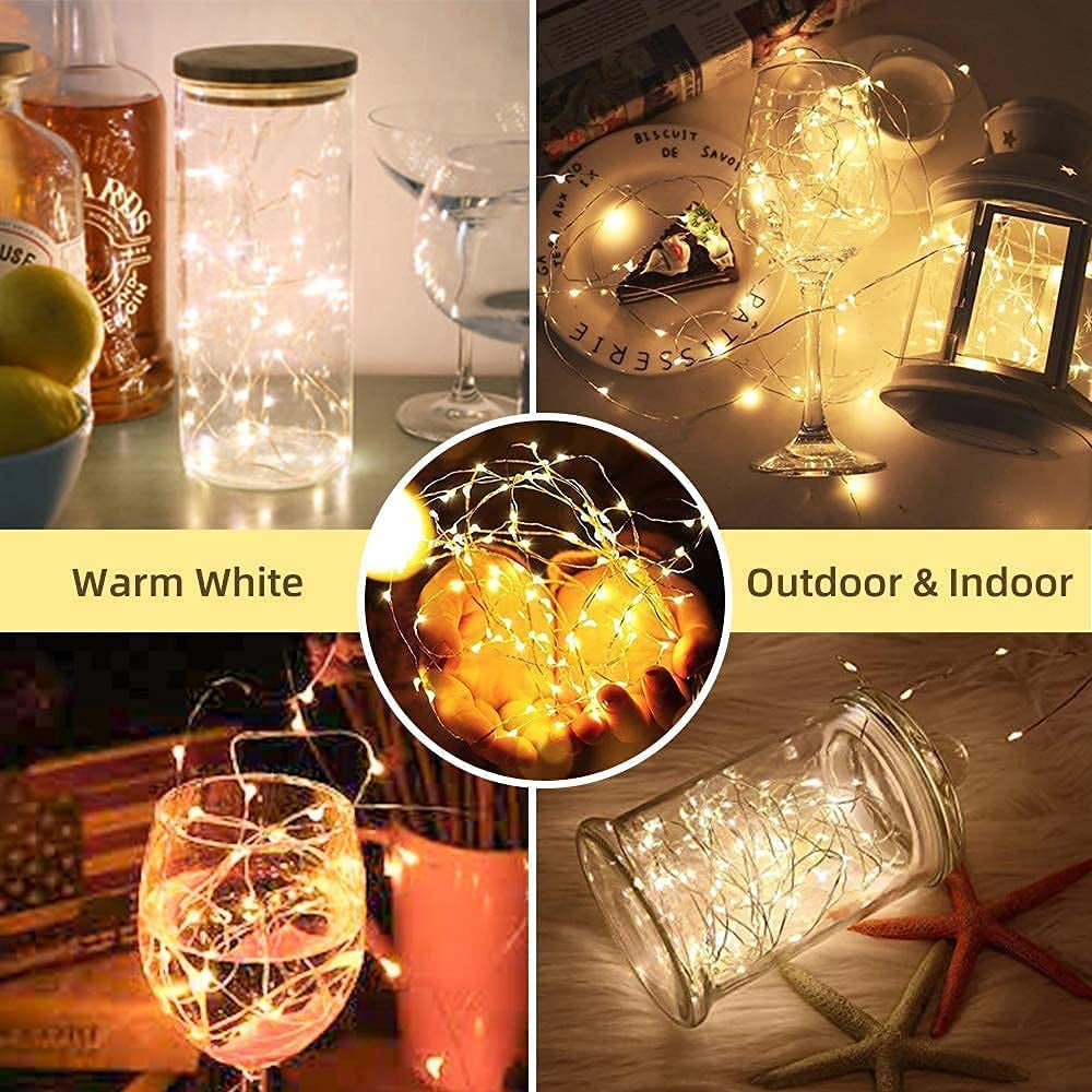 2 Pack Led Fairy Lights Battery Operated, 33FT 100LED Warm White Battery Powered Copper Wire Starry String Lights for Christmas, Parties, Wedding, Bedroom, Patio, Indoor, Home Decoration