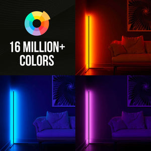 Modern Bright LED Corner Floor Lamp with Remote - Smart Bluetooth App Control RGB Color Changing Standing Lamp Corner Wall Lighting for Home Décor, Living Room, Bedroom, Party