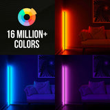 Modern Bright LED Corner Floor Lamp with Remote - Smart Bluetooth App Control RGB Color Changing Standing Lamp Corner Wall Lighting for Home Décor, Living Room, Bedroom, Party