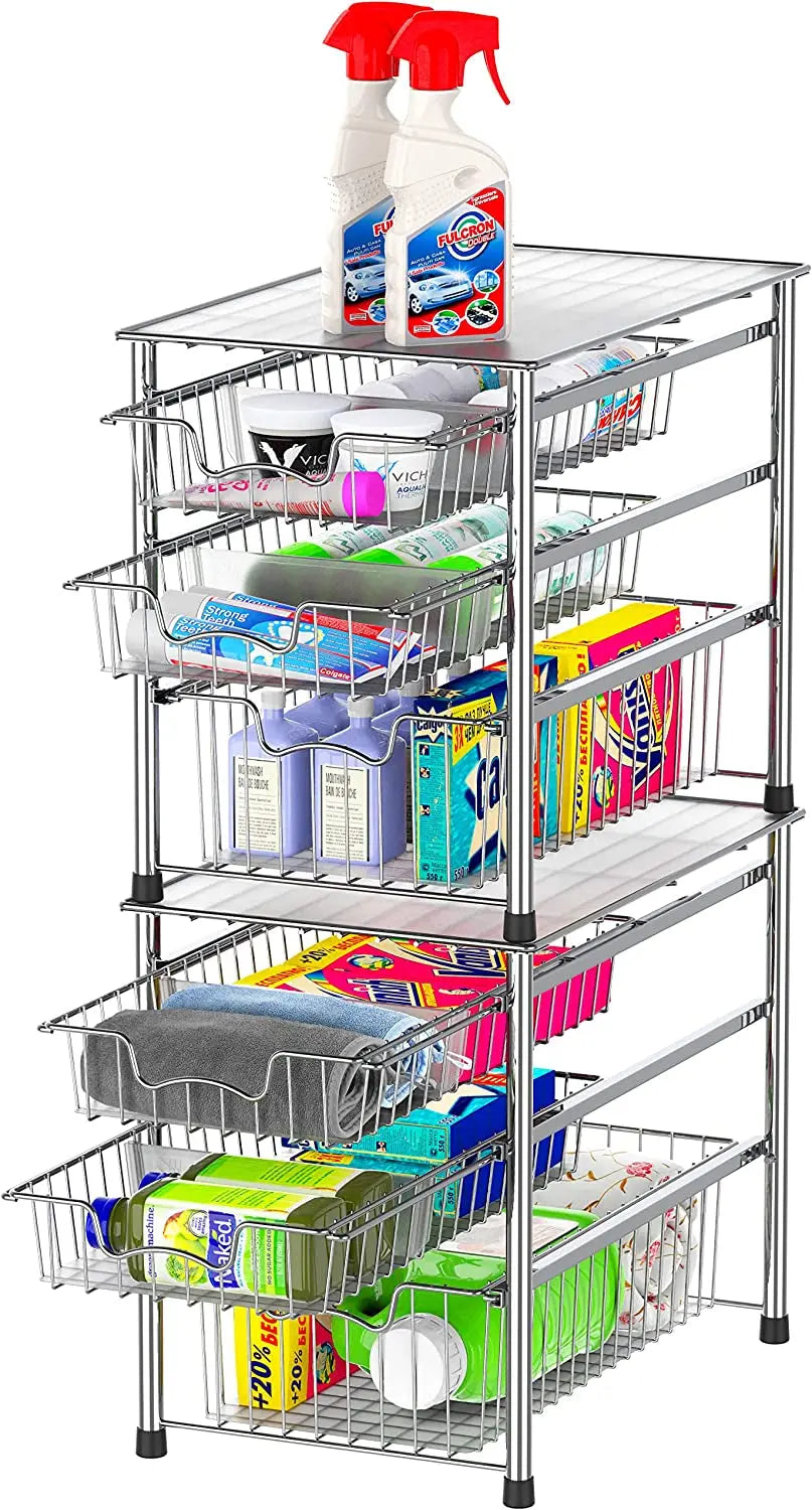 Simplehouseware Stackable 3 Tier Sliding Basket Organizer Drawer, Chrome
