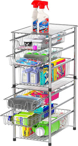 Simplehouseware Stackable 3 Tier Sliding Basket Organizer Drawer, Chrome