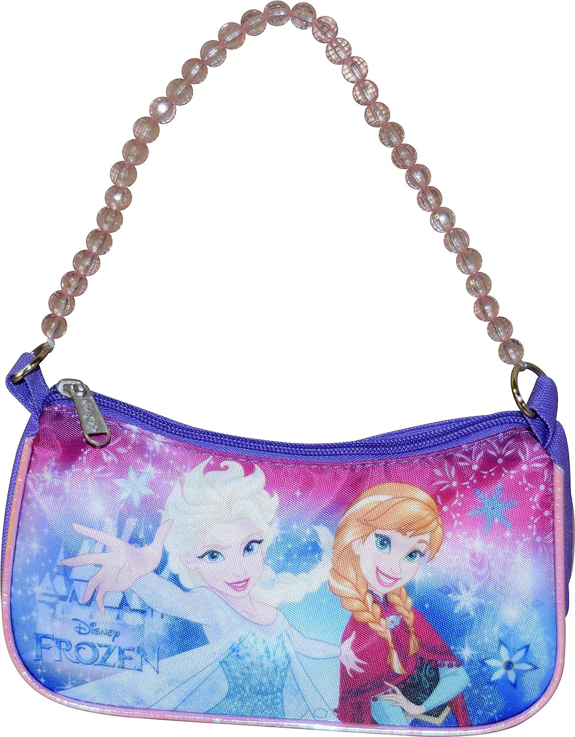 Frozen Elsa & Anna Shoulder Handbag with Beaded Handle, Purple-Pink, Small