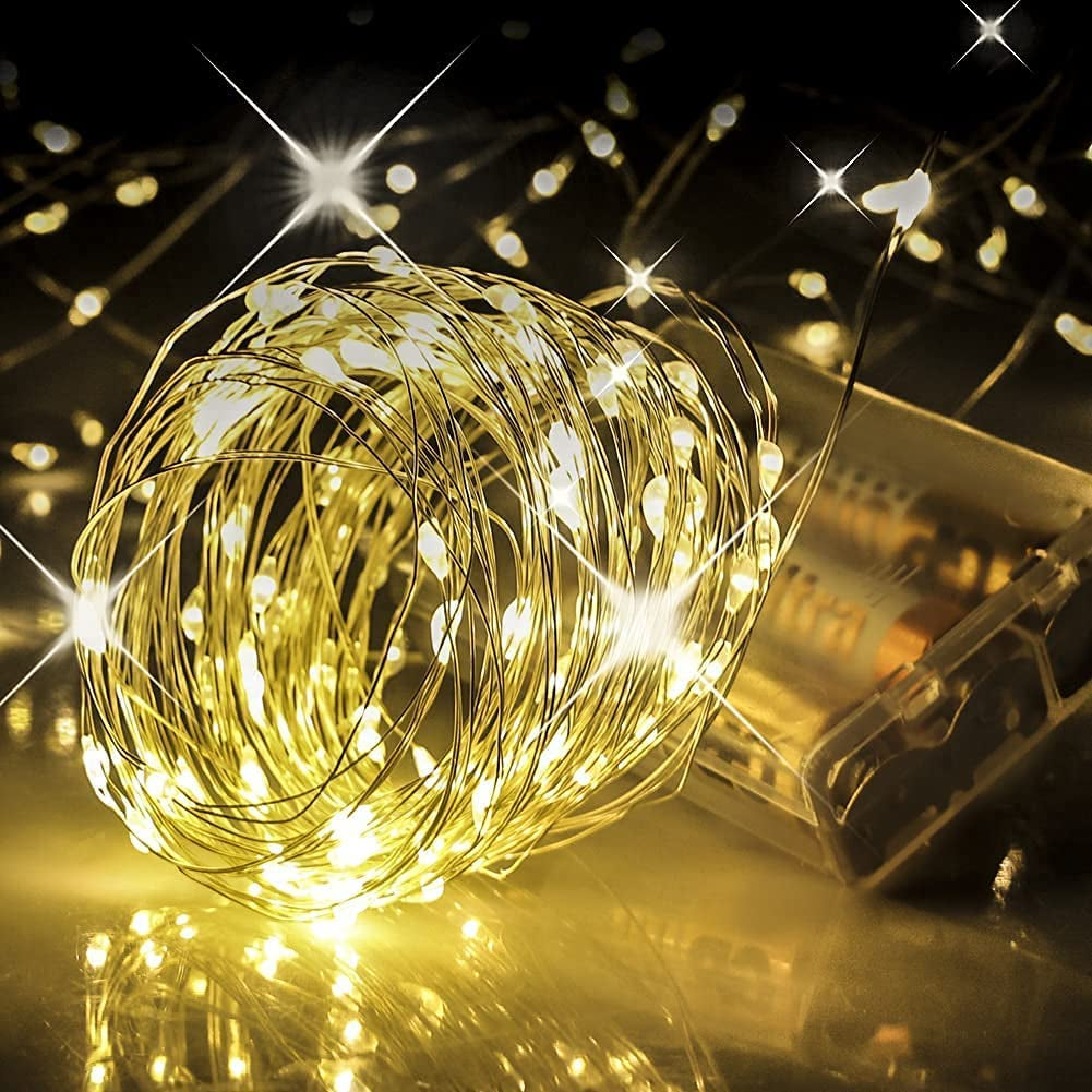 2 Pack Led Fairy Lights Battery Operated, 33FT 100LED Warm White Battery Powered Copper Wire Starry String Lights for Christmas, Parties, Wedding, Bedroom, Patio, Indoor, Home Decoration