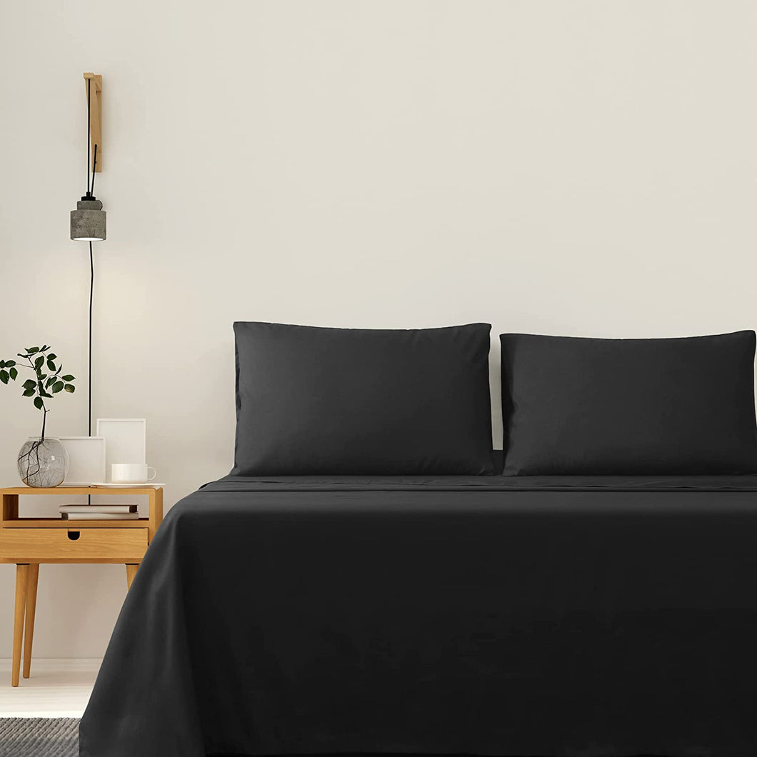 Justlinen- 4 Piece King Bed Sheet Set- 1200TC Ultra-Soft Microfibre Bed Sheets - Breathable Bedding - Wrinkle, Fade, Stain Resistant - Deep Pocket (Black, King)