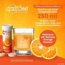 Load image into Gallery viewer, AWS 360 Vitamin C+ High Strength Immunity Effervescent Tablets - Daily Antioxidant Booster, Natural Orange Flavour, Sugar Free Formula - Max Absorption Vit C Supplement - Made in Australia - Pack of 30
