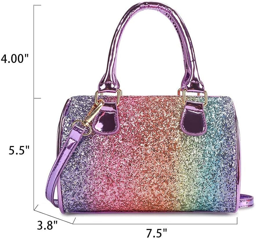 Cute Kids Purse for Little Girls Toddlers Crossbody Handbag, Glitter Rainbow, Small
