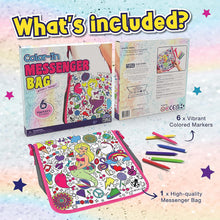 Load image into Gallery viewer, Decorate Your Own Messenger Bag for Girls! Color Your Own Bag for Kids with Vibrant Markers plus a Bonus Pencil Case! Fun DIY Coloring Arts and Crafts Set, Great for School &amp; Travel, Unique Girl Gifts
