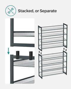 Shoe Rack, 8-Tier Shoe Organizer, Metal Shoe Storage for Garage, Entryway, Set of 2 4-Tier Stackable Shoe Shelf, with Adjustable Flat or Angled Shelves, Holds 32-40 Pairs, Grey