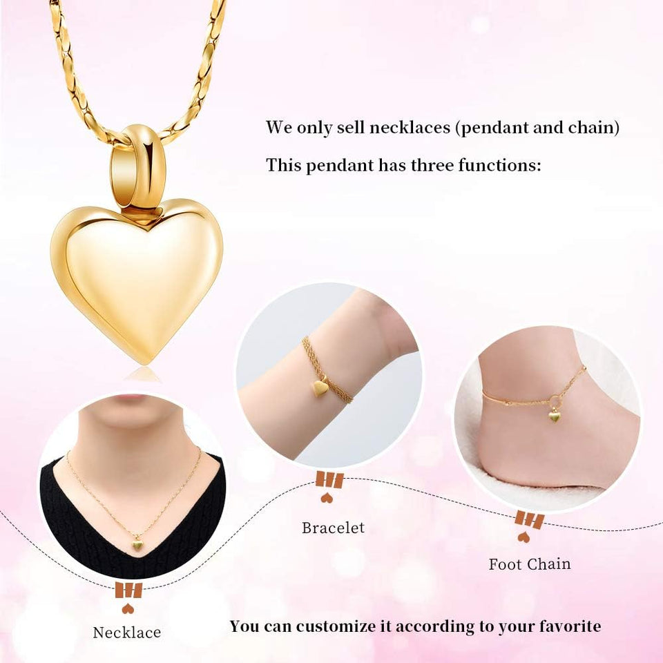 Small Heart Cremation Urn Necklace for Ashes Stainless Steel Memorial Ash Pendant Keepsake Jewelry