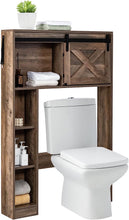 Load image into Gallery viewer, over the Toilet Storage Cabinet, Freestanding Bathroom Organizer with Sliding Barn Door &amp; Storage Shelves, Multifunctional Bathroom Toilet Rack for Bathroom Restroom Laundry, Brown
