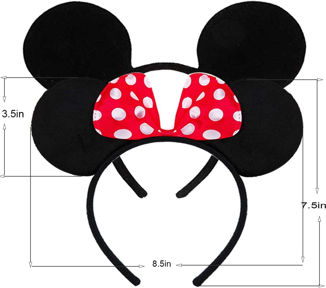 Mickey Minnie Mouse Ears, FANXIER Set of 2 Minnie Ears Headbands Sequin Hair Band for Girls Women Boys Party Mickey Minnie Mouse Ears Medium Black&Bow