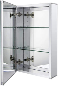 Aluminum Bathroom Medicine Cabinet with Framless Double Sided Mirror Door15 Inch X 24 Inch Recess or Surface Mount, Silver
