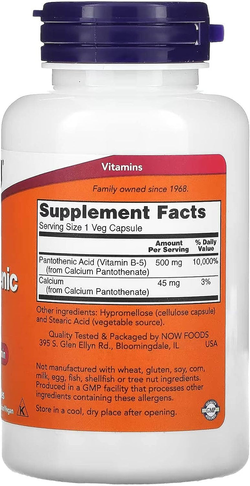 Foods Pantothenic Acid, 500 Mg, 100 Caps