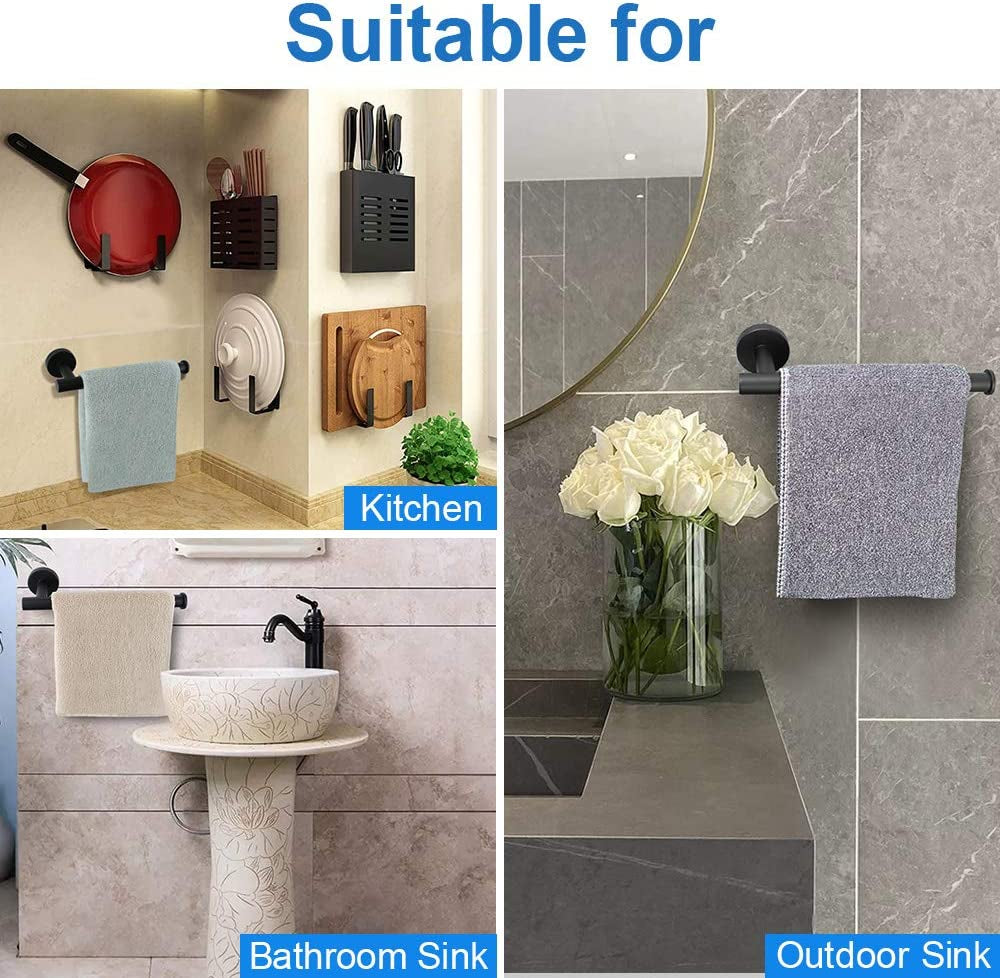 Hand Towel Holder/Towel Ring - Thicken SUS304 Stainless Steel Bathroom Hand Towel Bar, 9Inch Heavy Duty Wall Mounted Towel Rack Hanger (Matte Black)