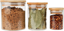 Load image into Gallery viewer, 【AU Stock】 Empty 22 Piece Bamboo Spice Jar Starter Pack with Wooden Lids Glass Food Storage Jars with Bamboo Lids | 3 Sizes Included 12 X 75Ml, 6 X 250Ml, 4 X 500Ml
