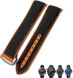 21Mm 22Mm Rubber Nylon Watch Band 19Mm 20Mm for Omega Strap Planet Ocean Seamaster 300 Rubber Bracelet (Color : Black Nylon Orange, Size : 20Mm)