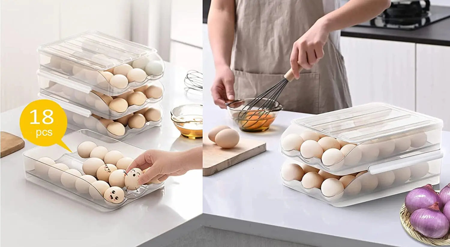Egg Holder - Auto Rolling Egg Holder for Refrigerator Large Capacity Eggs Container Tray Fridge Organiser, Egg Dispenser Fridge Kitchen Storage & Organisation