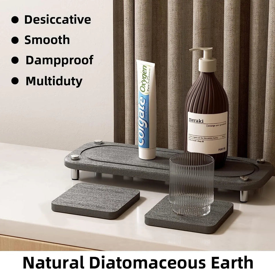 Instant Dry Sink Kitchen/Bathroom Organizer Countertop,Stone Sink Tray Caddy Fast Drying Absorbing Stone Sponge/Soap Tray/Cup/Toothbrush Holder