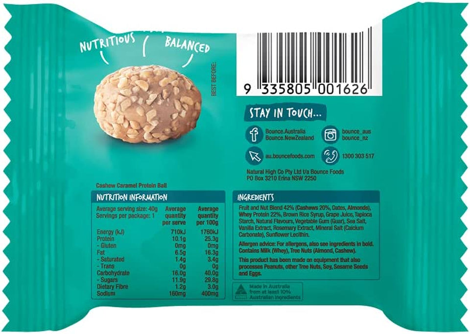 Cashew Caramel Protein Ball- Box of 12. High Protein Gluten Free Low Sugar Low Carb Healthy Snacks Better than Any Protein Bar! Snack Healthy with Our Protein Bars, Balls, Snacks & Powders