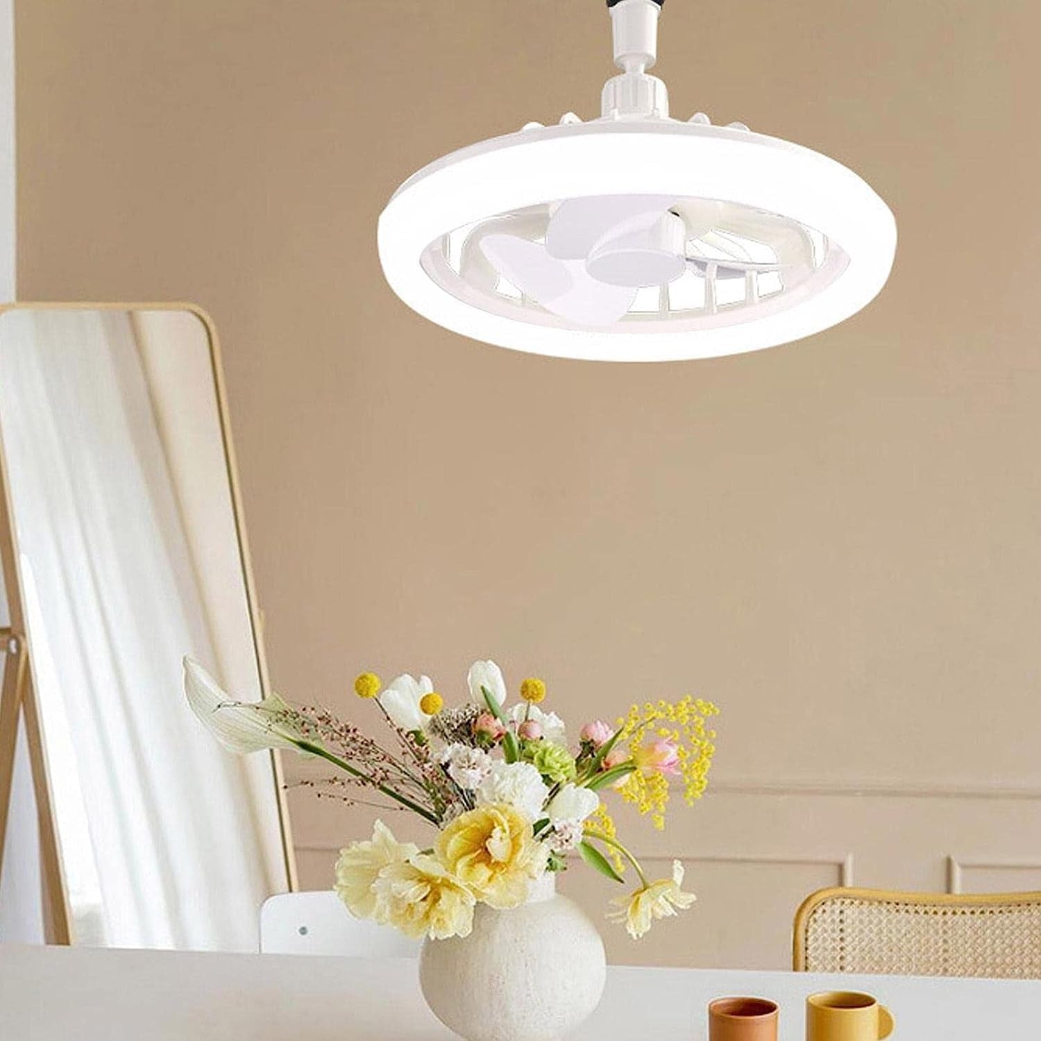 Ceiling Fan with Light and Remote, 180° Adjustable E27 LED Ceiling Fan Light, 10 Inch Socket Fan Light with Light for Kitchen Bathroom Store Room Garage