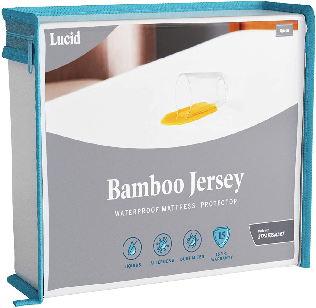 Premium Rayon from Bamboo Jersey Mattress Protector - Ultra Soft - Waterproof - Queen, White