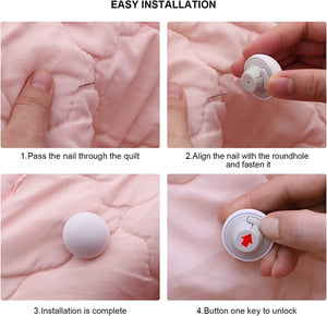 Duvet Pin Duvet Clips 16 Sets, Duvet Cover Pins Comforter Clips with Soft Fabric Material, Double Sided Pin Fasteners for Quilt, Cushions, Curtains - White
