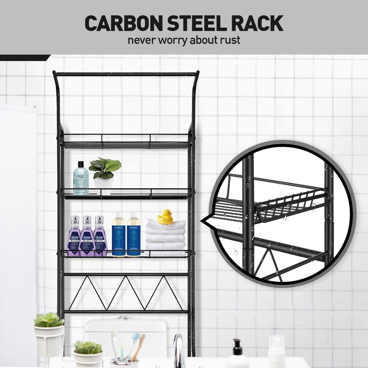 3-Tier over Toilet Washing Machine Shelf Steel Freestanding Bathroom Rack Laundry Shelf Storage Organizer
