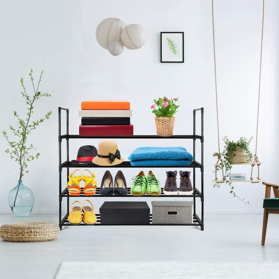NBEST™ 4-Tier Shoe Rack, Shoe Storage Organizer, Hold up to 20 Pairs of Shoes, Stackable Shoe Tower for Living Room, Entryway(Black 80Cm 4-Tier)