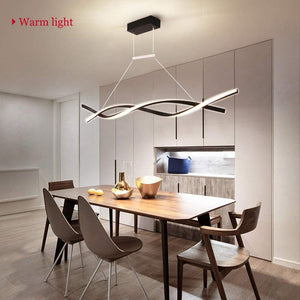 LED Modern Chandelier, Dimmable Ceiling Light with Remote Control L100Xw14Cm Creative Pendant Lights Fixture Acrylic Wave Black Island Light Linear Chandeliers for Dining Room Living Room Kitchen