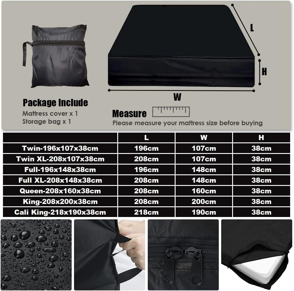 Mattress Bag for Moving and Storage Waterproof Reusable Mattress Cover with Handle for Moving Mattress Storage Bag Fit for Twin Queen King Size (Black, King)