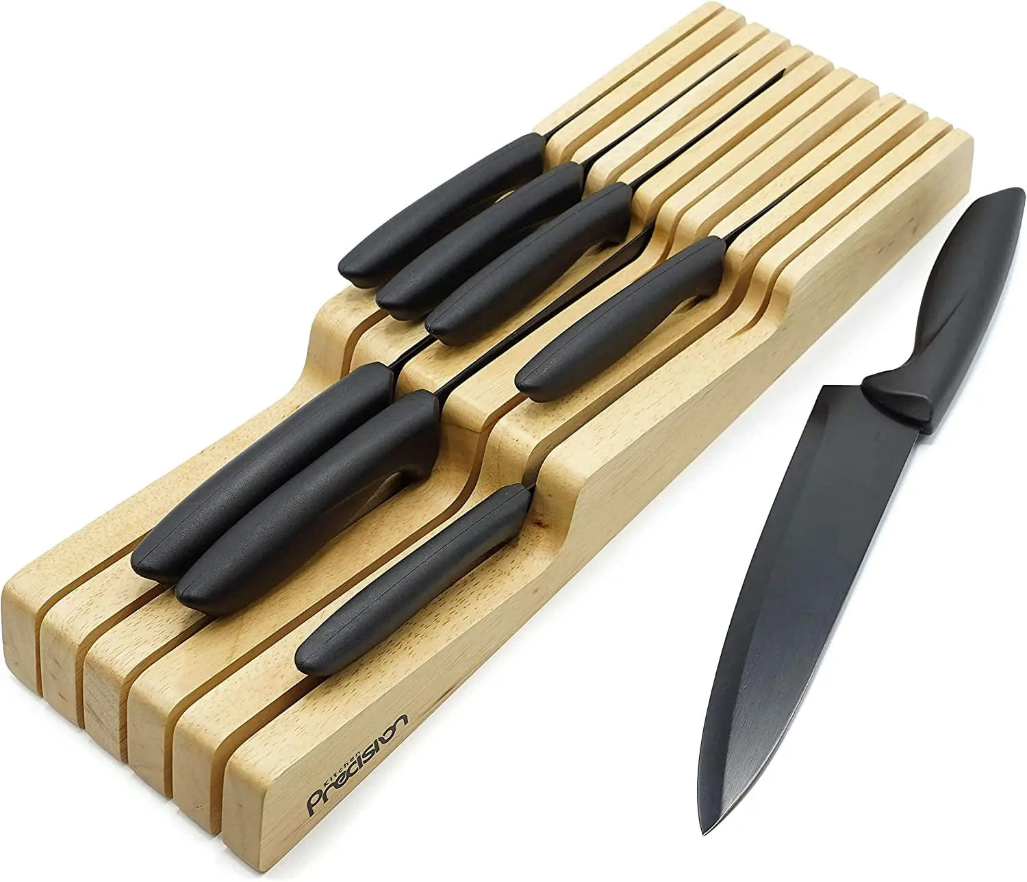 Knife Block Drawer Organiser - Holds 11 Knives - Large and Small - Hevea Hardwood Knife Holder Cutlery Tray - Kitchen Storage & Organisation - Home Décor Products - Wood, Wooden