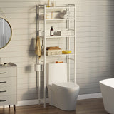 over the Toilet Storage, 4-Tier Wooden Bathroom Space Saver with Hooks, Freestanding Bathroom Organizer, Multifunctional over the Toilet Storage Rack, Bathroom Toilet Rack, White