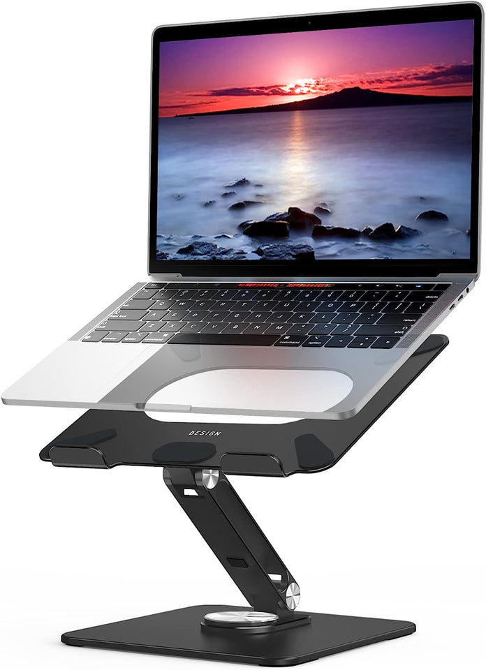 LSX7 Laptop Stand with 360° Rotating Base, Ergonomic Adjustable Notebook Stand, Riser Holder Computer Stand Compatible with Air, Pro, Dell, HP, Lenovo More 10-15.6" Laptops (Black)