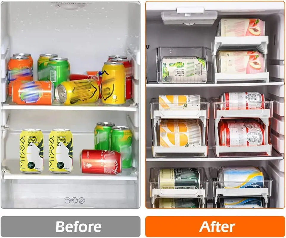 Soda Can Organizer Dispenser for Refrigerator, Clear Plastic Canned Food Pop Beverage Container Holder Storage Bin with Lid for Freezer Rack Pantry Cabinet Cupboard Kitchen-Standard