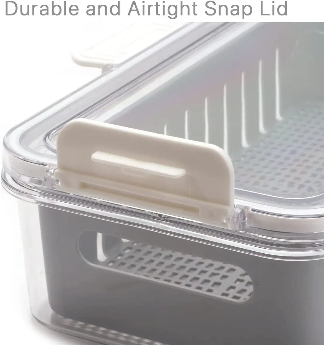 Set of 2 Kitchen Storage Box Stackable Container Organisation Bin with Snap Lid Removable Basket, Vegetable and Fruit Storage Container for Fridge Refrigerator