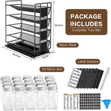 Pull Out Spice Rack Organizer with 20 Jars,Kitchen Organizers Storage for Cabinet, Slide Out Seasoning Kitchen Organizer, 13.5Cm Wide Spice Jars Shelf, 801 Labels and Chalk Marker(Right Facing)
