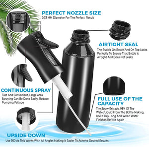 Premium Mist Spray Bottle - 6.8Oz/200Ml, Continuous Mister Water Spray Bottle for Long Straight & Curly Hair Styling, Plants, Ironing, Cleaning, Salon & Skin Care… (Black)