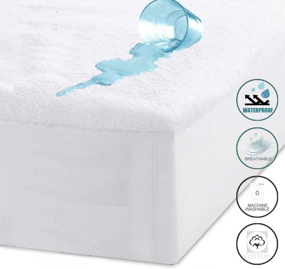 Cotton Waterproof Mattress Protector Baby Cot Fully Fitted Cotton Terry Towelling Mattress Protector Hypoallergenic and anti Dust Mite TPU Layer (Cot Size)
