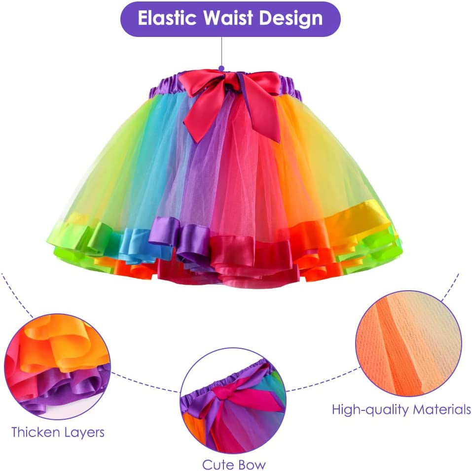 Girl Tutu Skirt, Rainbow Tulle Dress up with Unicorn Headband Baby Girls Ballet Costume for Birthday Party Photography Halloween Children'S Day Outfit for 2-8 Years Kids