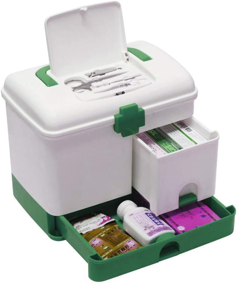 Box Aid Box Family Medication Storage Box Medicine Cabinet Childproof Bottle Organizer Storage Box Container for Travel Home Green Portable Storage First