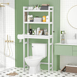 over the Toilet Storage, 3-Tier Bamboo above Toilet Shelf with Toilet Paper Holder, Bathroom Free Standing Space-Saving Rack Organizer with 3 Hooks for Restroom, Laundry, White
